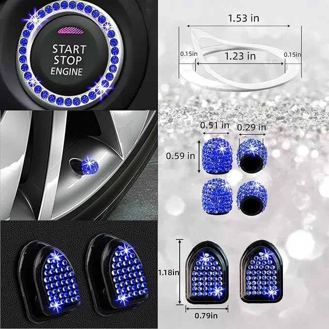 NBTEPEM 27 PCs Blue Bling Car Accessories Set for Women, Steering Wheel Covers Universal Fit 15 Inch, Bling License Plate Frame, Bling Phone Holder, Bling Car Coasters (Blue Diamond) - Image 8