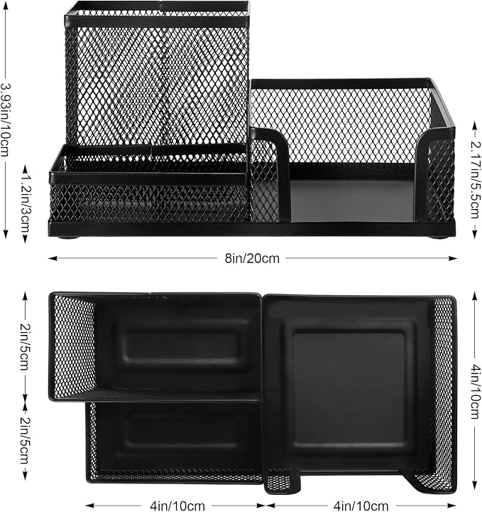 Comix Mesh Pen Holder, Desk Organizer for Home Office, Black | 3 Compartment Pencil Holder, Sticky Notes Holder, Pen Organizer Office Supplies - Image 2