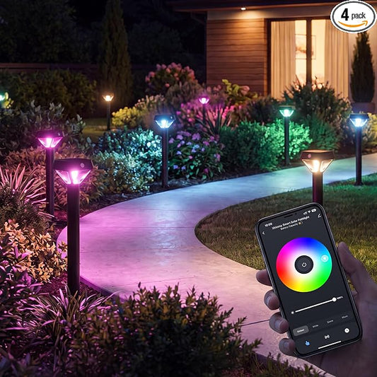 XMCOSY+ Smart Solar Pathway Lights, App Control Motion Sensor Outdoor Light | RGBCW Color Changing, Brightness Dimmable, Bluetooth Control, No Hub Needed, IP65 Waterproof, Motion Activated, Solar Powered by XMcosy