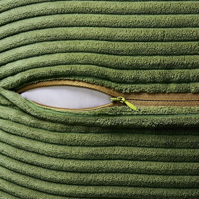 MIULEE Spring Decorative Throw Pillow Covers for Couch Bed Livingroom 18x18 Inch Set of 2 Moss Green Boho Accent Throw Pllows Broadside Striped Patchwork Soft Corduroy Summer Pillowcases - Image 3