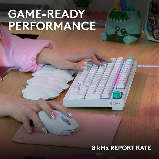 Logitech G316 X 98 MechanicalGaming Keyboard (Tactile) - White | Hot-Swappable Tactile Mechanical Switches, Gasket Design, PBT Keycaps, <8Khz, LIGHTSYNC RGB, Dot-Matxix LED Display, USB-C - Image 4