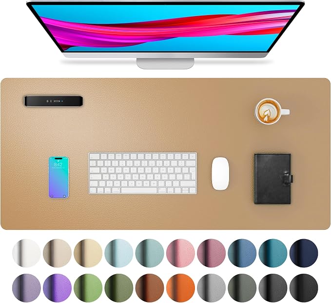 Aothia Faux Leather Desk Mat, Waterproof Desk Pad (Khaki, 23.6" x 13.7") | One large surface for your keyboard, laptop and mouse, reducing desktop clutter without a separate mouse pad by AothiaSimpleNaturalUnique