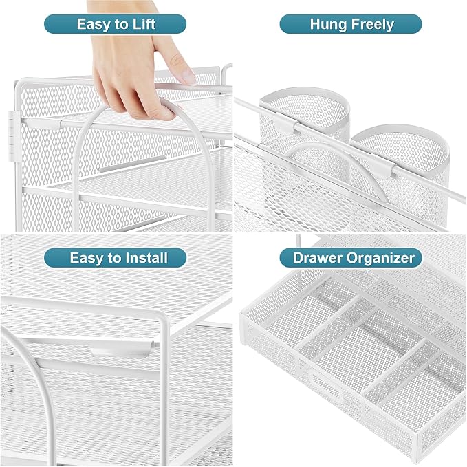 Marbrasse Desk Organizer, 4-Tier Paper File Letter Tray, White | Sturdy Paper Tray, File Holder, Built-in Drawer, 2 Pen Slots, fits Letters/Files, for School Home Office Supplies - Image 3