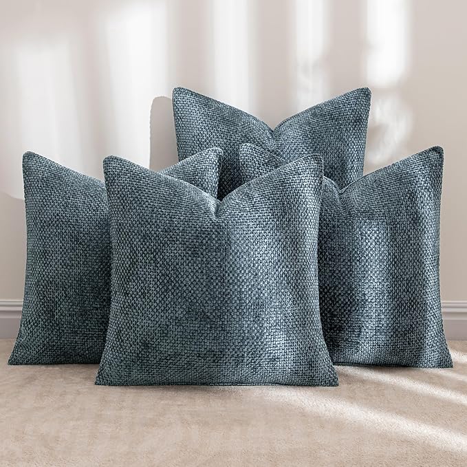 MIULEE Pack of 4 Couch Throw Pillow Covers 18x18 Inch Navy Blue Soft Decorative Chenille Pillow Covers Farmhouse Accent Cushion Covers for Boho Home Decor Sofa Bedroom Living Room - Image 2