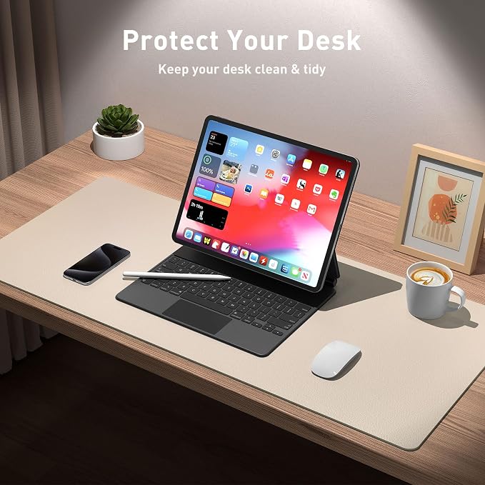 Aothia Large PU Leather Desk Pad Protector – Non-Slip Mouse Pad & Writing Mat for Office/Home, Waterproof, Easy to Clean (31.5" x 15.7", Eggshell) - Image 4