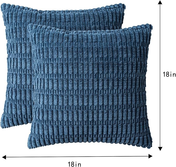 Aegero Pack of 2 Corduroy Decorative Throw Pillow Covers 18x18 InchSoft Boho Striped Pillow Covers Modern Farmhouse Home Decor for Sofa Living Room Couch Bed（Teal） - Image 7