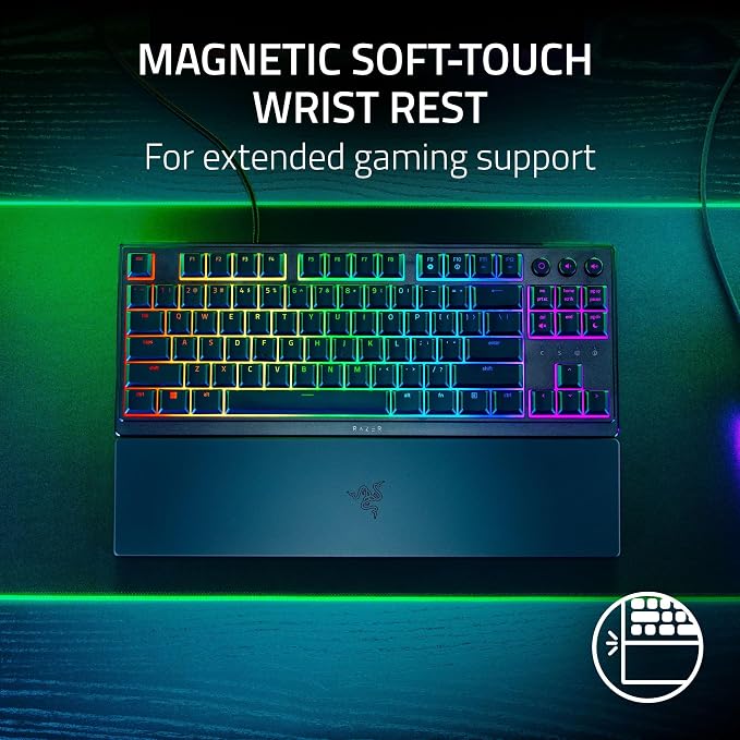 Razer Ornata V3 TKL Gaming Keyboard, Low-Profile Keys, Black | Mecha-Membrane Switches, UV-Coated Keycaps, Backlit Media Keys, 8-Zone RGB Lighting, Spill-Resistant, Magnetic Wrist Rest - Image 6