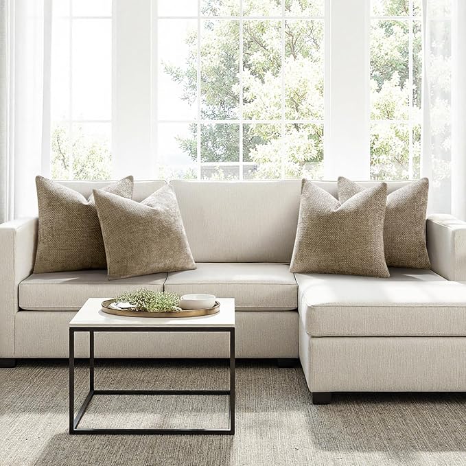 MIULEE Pack of 4 Couch Throw Pillow Covers 18x18 Inch Khaki Soft Decorative Chenille Pillow Covers Farmhouse Accent Cushion Covers for Boho Home Decor Sofa Bedroom Living Room - Image 4