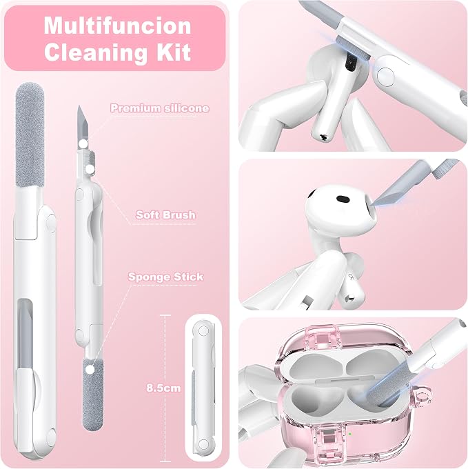 for AirPods 4th Generation Case Cover 2024, Military-Grade Shockproof Transparent Anti-Yellowing, Charging Port Dust-Proof & Stand Design with Cleaning Kit for AirPods 4 Case, Crystal Pink - Image 6
