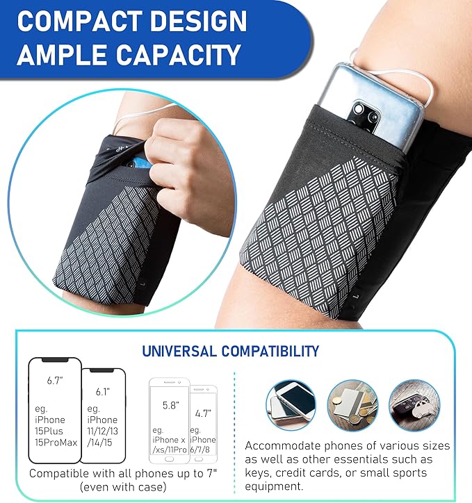 HiRui Universal Sports Armband Cell Phone Armband Sleeves Running Armband for Exercise Workout, Compatible with iPhone 17/17Plus/Pro/16/15/15Plus/14 Samsung Galaxy All Phones (Large, Black) - Image 5