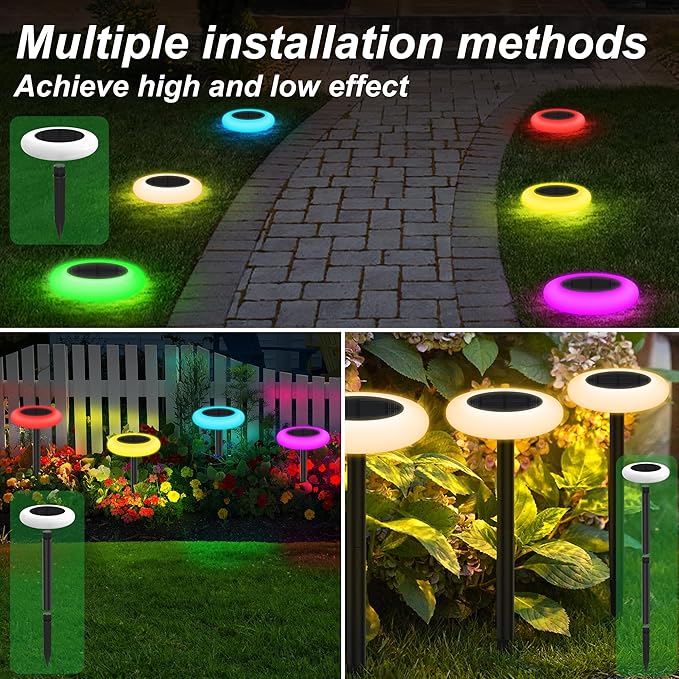 intelamp Solar Pathway Lights Outdoor, 6 Pack 9 Color Changing with Remote Control, Dusk to Dawn Solar Powered Waterproof LED Ground Lighting for House Outside Lawn Garden Yard Patio - Image 3