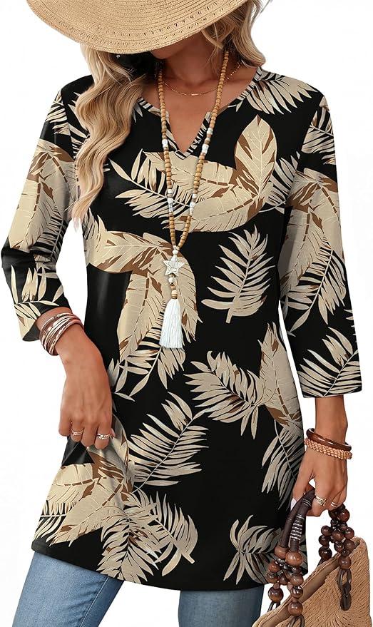 OFEEFAN Summer Boho Tops For Women 3/4 Length Sleeve Womens Tops Vacation Outfits by OFEEFAN