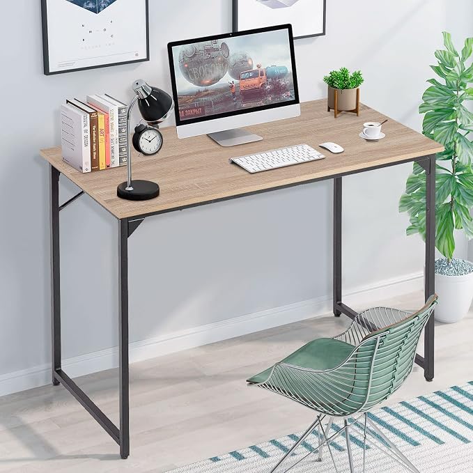 PayLessHere | 39 Inch Computer Desk | Nature | Sturdy Office Desk | Metal Frame, Adjustable Feet | Water-Resistant, Scratchproof Surface | Writing Table for Home Office or Study | Pack of 1 - Image 2