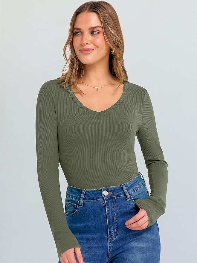 ANRABESS Long Sleeve V Neck Shirts for Women | Soft Comfy Ribbed Knit Fitted Tshirts, Casual Going Out Tops, 2026 Trendy Basic, Fall Winter Underscrub Layering Clothes - Image 7