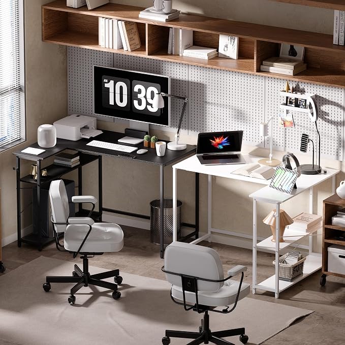 Pamray 43 Inch L Shaped Computer Desk with Reversible Side Storage Shelves, Small Corner Desk for Small Space Home Office,Writing Study Table Gaming PC Desk for Bedroom,Black - Image 4