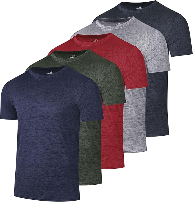 5 Pack Men's Dry Fit Short Sleeve T-Shirt Gym Workout Athletic Running Tee | Cooling, Moisture-Wicking, Crew Neck, Quick-Dry, Breathable, Active, Exercise, Fitness, Basketball, Cycling, Hiking, Tennis by RealEssentials