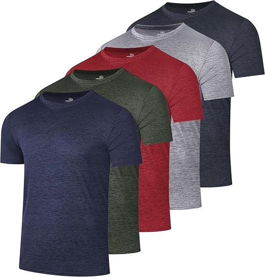 5 Pack Men's Dry Fit Short Sleeve T-Shirt Gym Workout Athletic Running Tee | Cooling, Moisture-Wicking, Crew Neck, Quick-Dry, Breathable, Active, Exercise, Fitness, Basketball, Cycling, Hiking, Tennis by RealEssentials