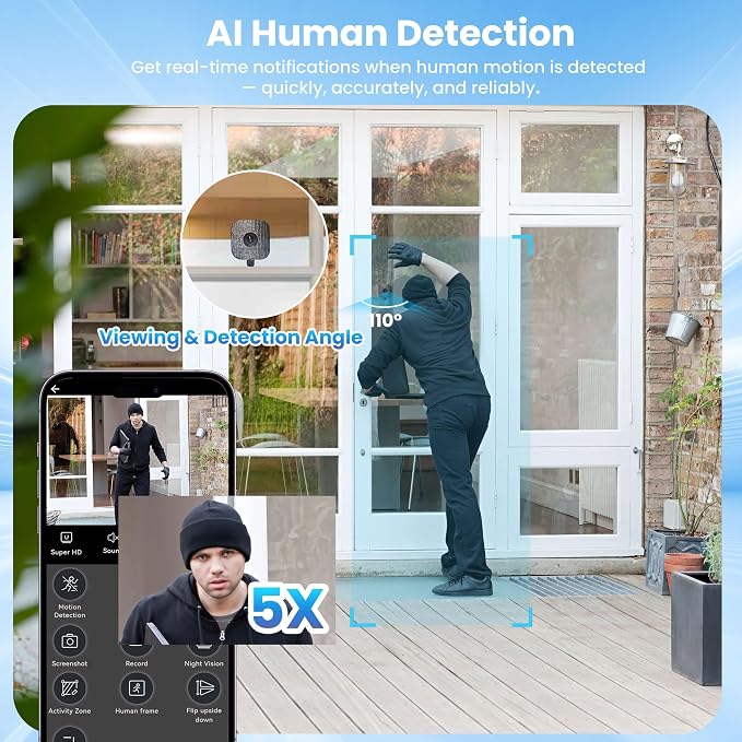 vebiliki 【2 Pack】 Window Cameras with 32GB SD Cards, 2K 3MP Indoor Cameras for Home Security, AI Starlight Color Night Vision, Easy Install & Use, 24/7 Recording, Support 5GHz & 2.4GHz WiFi - Image 5
