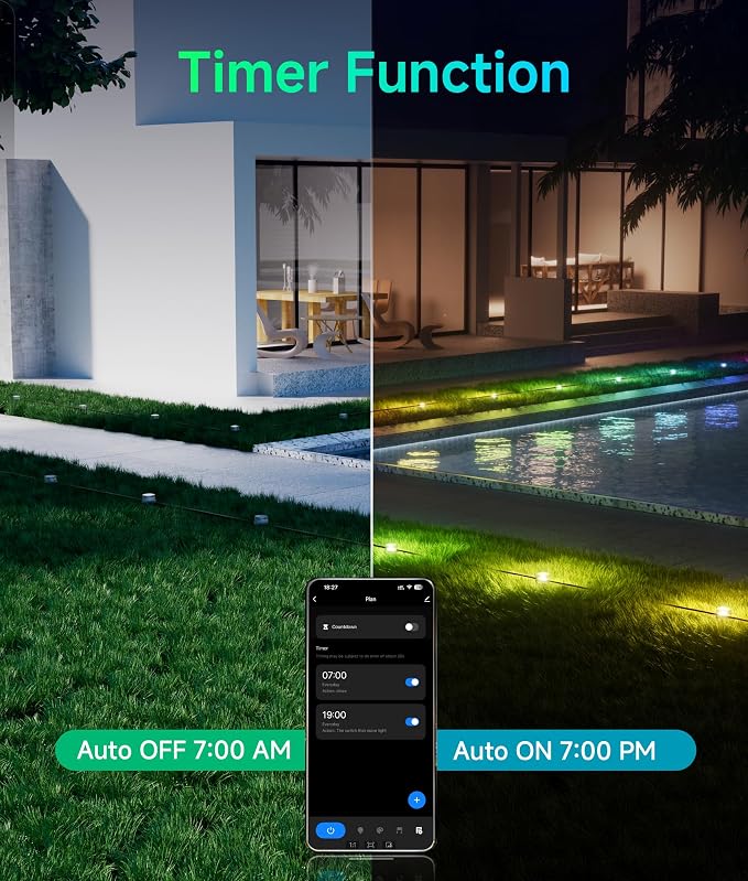 DeckTok 50ft Smart RGBCW LED Outdoor Ground Lights IP67 Waterproof 15 Pack | 100LM Pathway Lights Work with Alexa Google Assistant, Landscape Lighting for Path Yard Lawn Patio Pool Fence & Party Decor - Image 6