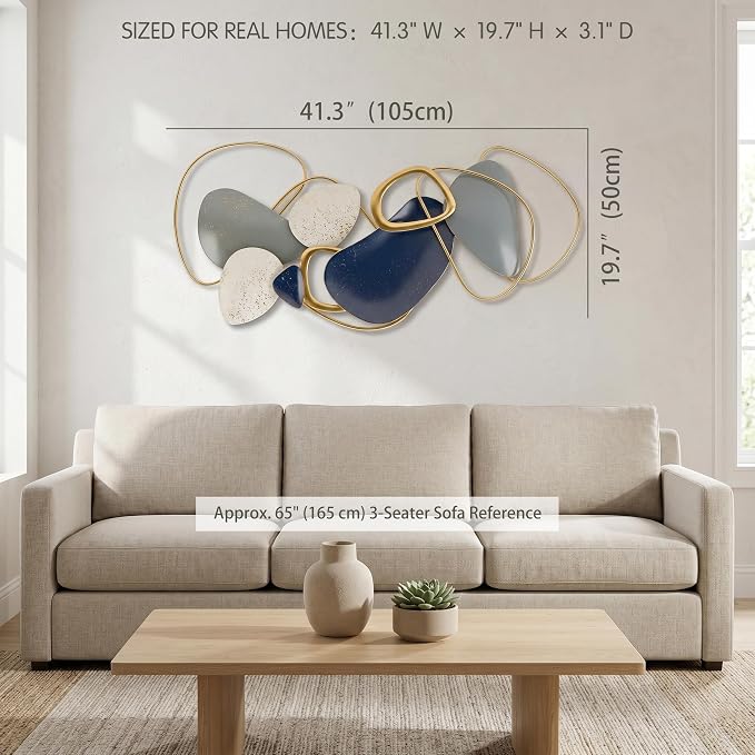 Axioglo 40" Large Wall Decor,3D Abstract Metal Wall Art for Living Room | 40" x 20" metal wall decor with layered metal texture, mounting hardware, two-way display - Image 2