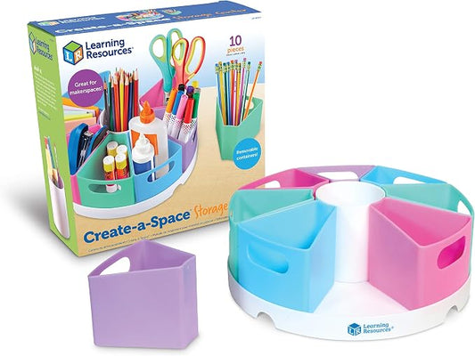 Learning Resources Create-a-Space Storage Center, Pastel | Rotating Caddy Organizer for Kids, Art Supply Organizers for Markers, Pens and Pencils, Classroom Table Caddy for Teachers by LearningResources