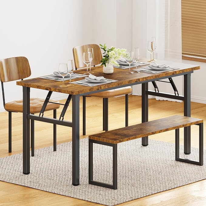 Need Home Office Desk - 62 Inches Large Computer Desk Sturdy Black Table Foldable Desk Gaming Computer Table No Assembly Required Rustic Brown AC5FB(157.5 * 60) | Black Frame Writing Gaming Work Table/Foldable Home Office Desk/Sewing Table, No Assembly... - Image 4