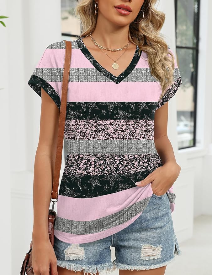 Rapbin Womens Summer Tops Women Blouses Dressy Casual V Neck T Shirts Short Sleeve Spring Tops for Women - Image 5