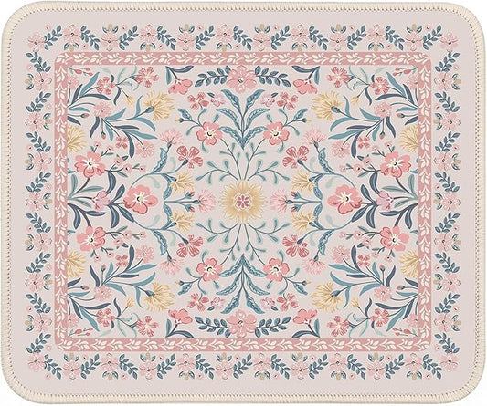 iCasso Aesthetic Small Mouse Pad, 9.5x7.9in,Home Office, Pink Floral | Pink Mini Portable Travel Mousepad, Anti-Slip and Comfortable Cloth Mouse Mat with Stitched Edges for Computer by iCasso