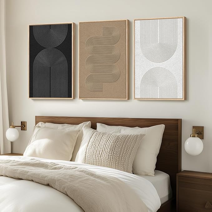 Large Framed Boho Modern Neutral Abstract Wall Art for Living Room, 3 Piece Black and White Canvas Prints Paintings Artwork for Walls, Geometric Pictures for Office Bedroom Dining Room Decor, 24x36 In - Image 4