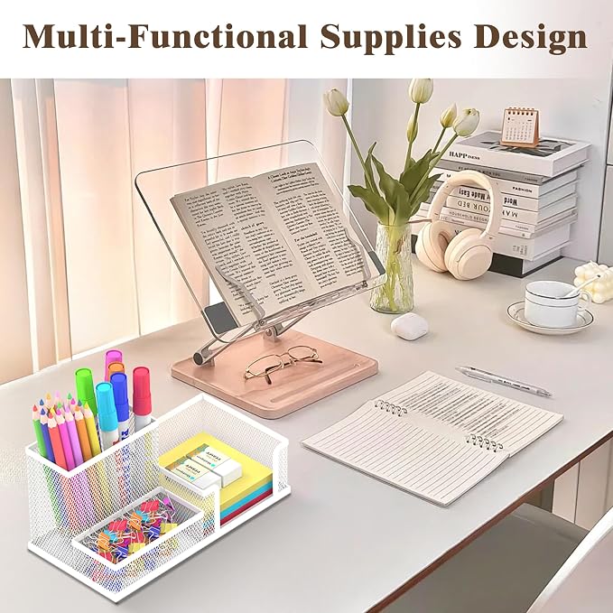 SUPEASY Pen Holder Desk Organizer, Office Supplies Pencil Holder with 3 Compartments, Desk Accessories and Workspace Organizers for Home School Classroom, White - Image 4