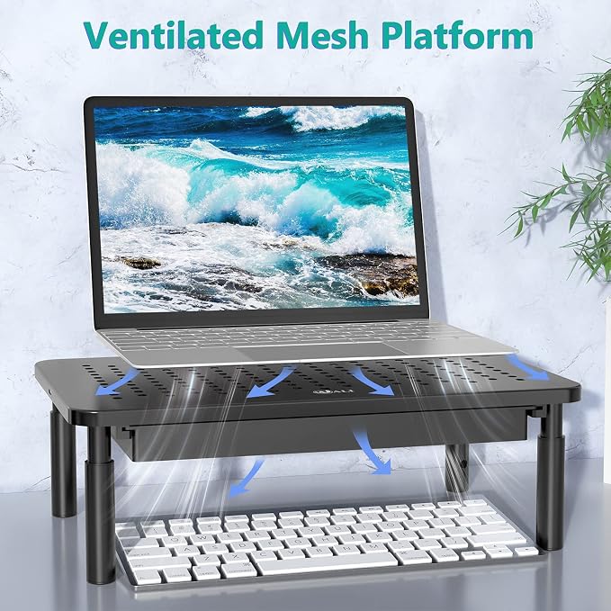 WALI Dual Monitor Stand with Storage, Desk Monitor Riser 3 Height Adjustable, Laptop Riser with Airflow Vents, Desk Organizer for Computer, Laptop, Printer, Notebook (STT003D-2B), 2 Pack, Black - Image 5
