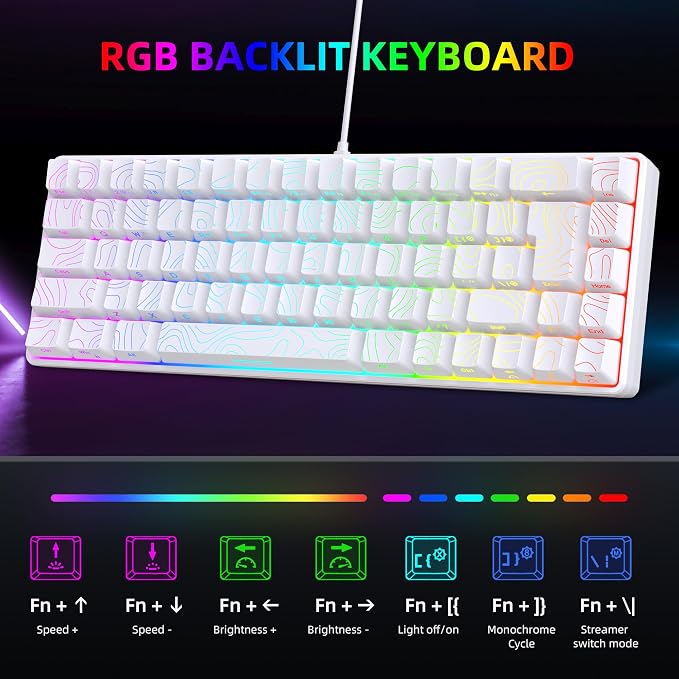 Snpurdiri 65% Wired Gaming Keyboard, 68 Keys RGB (Contour-line, White) | Backlit Ultra-Compact Small Gaming Keyboard, for PC/Mac Gamer, Typist, Travel, Easy to Carry on Business Trip - Image 2