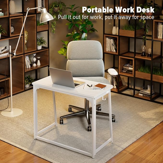WOHOMO Folding Desk, 31.5" Foldable Computer Table for Small Spaces, White | Easy Assembly and Fold, Sturdy Home office desks for Study Bedroom Dorm Space Saving Writing Work Apartment - Image 7