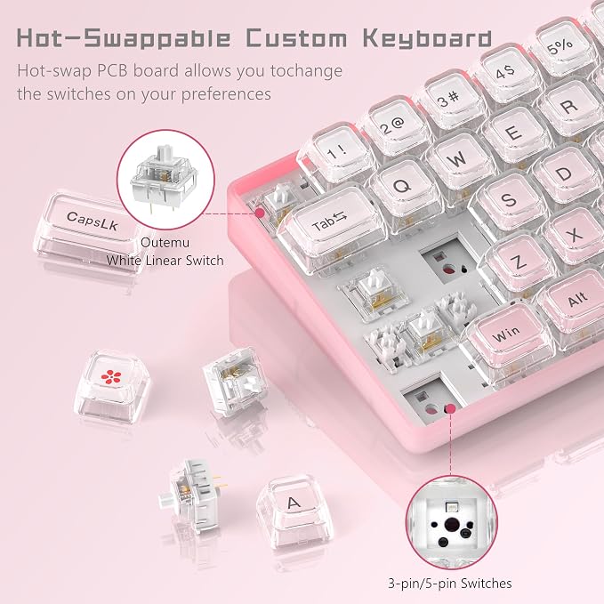 Womier 60% Keyboard Gaming Pink - Wired Pink Creamy Mechanical Keyboard | Hot-Swappable RGB Custom Mini Key board with Arrow Keys/Software Supported, Prelubrication Linear Switch (WK68-Pink) - Image 3