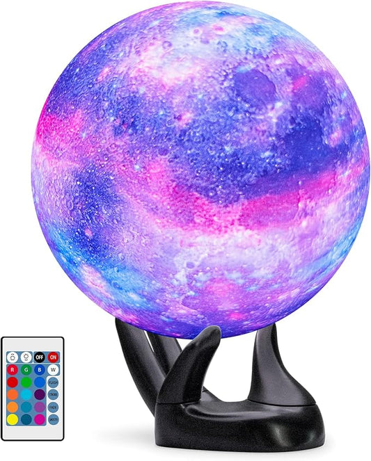BRIGHTWORLD 7.1inch Galaxy Lamp 16 Colors Moon Lamp 3D Printing, Remote & Touch Control USB Rechargeable, Birthday Gifts for Women Room Decor Aesthetic（Black Hand Base） by BRIGHTWORLD