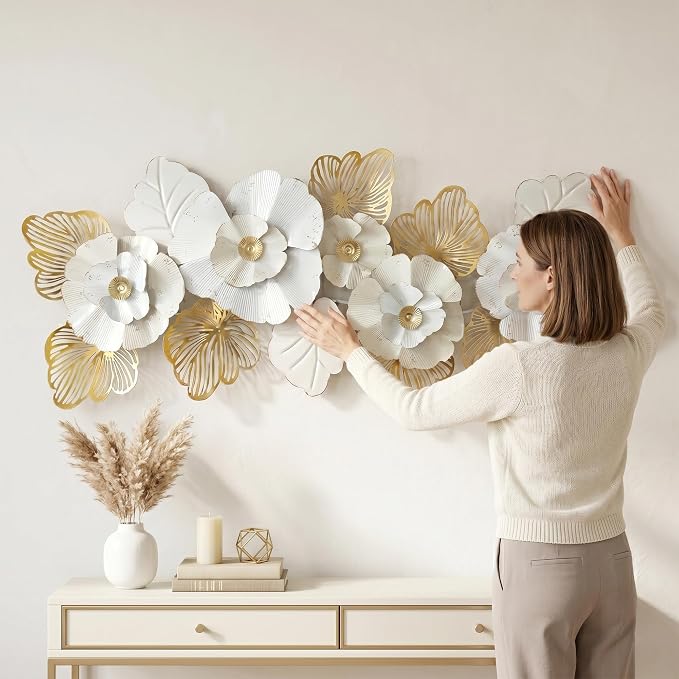Axioglo 59" Large Wall Decor,3D Floral Metal Wall Art for Living Room | 59" x 27" metal wall decor with layered metal texture, mounting hardware, two-way display - Image 3