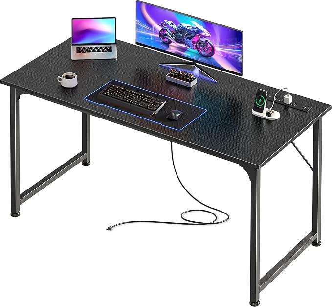 PRAISUN 47 X 20 Inch Computer Desk, Power Outlets, USB-C, Black | Office Desk with 4 AC Outlets, USB & USB-C, Sturdy Metal Frame, Spacious Desktop for Work, Writing, Study & Gaming by PRAISUN