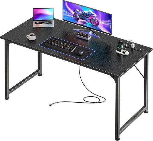 PRAISUN 47 X 20 Inch Computer Desk, Power Outlets, USB-C, Black | Office Desk with 4 AC Outlets, USB & USB-C, Sturdy Metal Frame, Spacious Desktop for Work, Writing, Study & Gaming by PRAISUN
