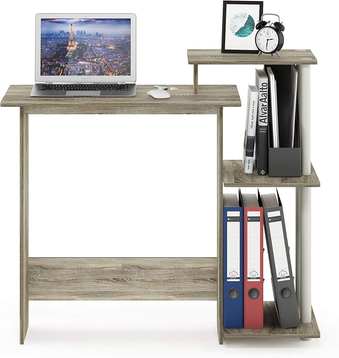 Furinno Efficient 29-Inch Oak Computer Desk with Side Shelves, Gaming Desk with 3 Open Shelves, Home Office Desk, for Home Office, Study Room, Dorm, Bedroom, Light Oak - Image 4