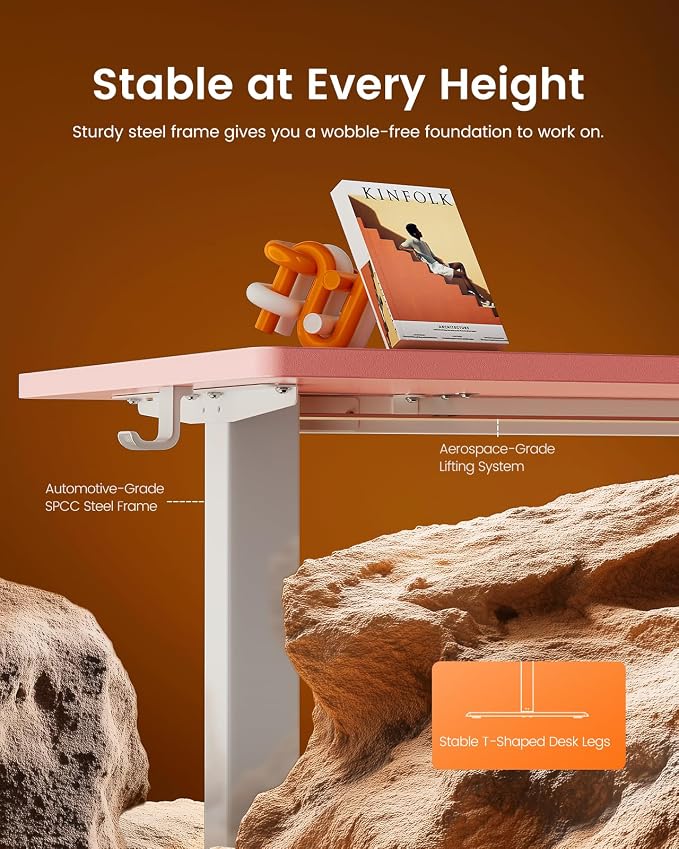 ErGear Height Adjustable Electric Standing Desk, 55 x 28 Inches Sit Stand up Desk, Memory Computer Home Office Desk, Pink - Image 5