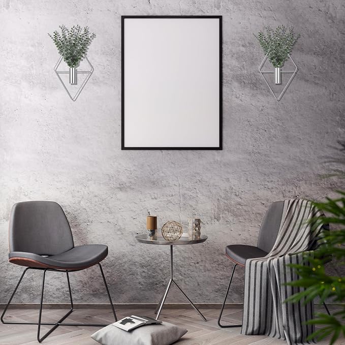 Jexine 4 Pcs Hanging Planters with Artificial Eucalyptus, Chrome Silver Wall Decor Metal Hanging Vase Indoor Plants Holder Modern Geometric Bathroom Decor for Living Room Home Office - Image 7