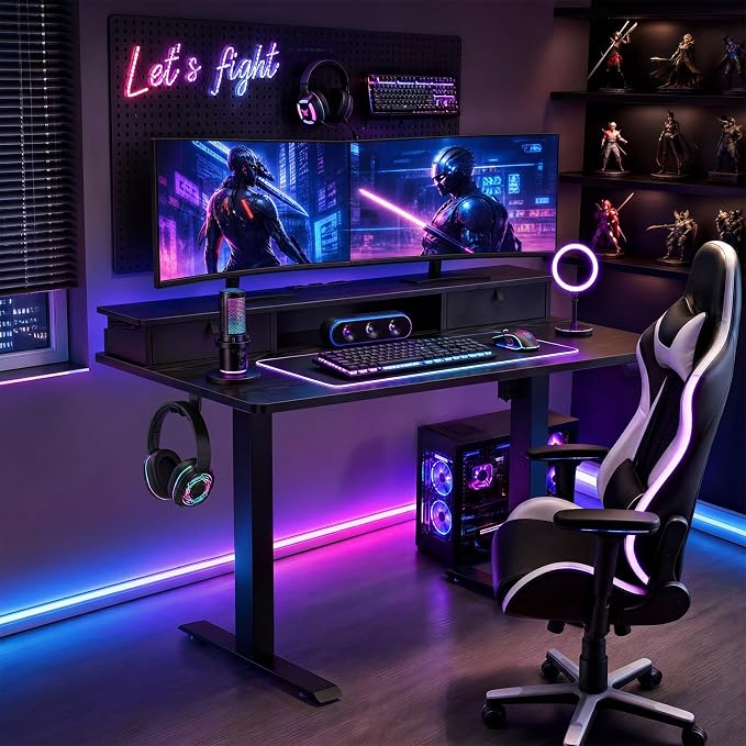 Veken 47x28 in Electric Standing Desk with Drawers, Adjustable Table, Black | Stand up Computer Desk for Home Office, Work & Study, with Storage, 3 Memory Presets, Cable Organizer, Hook, and Quiet Lift. - Image 2