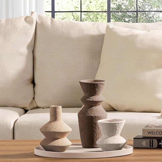 Ceramic Vase Home Table Decor - Flower Vase Set of 3 Living Room Kitchen Decorations Farmhouse Modern Rustic Vases Decorative Centerpiece for Shelf Bedroom Office Bathroom Dining Coffee Desk - Image 7