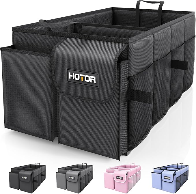 HOTOR Trunk Organizer - Car Organizer, Foldable Trunk organizer for SUVs & Sedans, Sturdy Car Organization for Car Accessories, Tools, Sundries, Black, 2 Compartments, 21.3"×12.6"×10.6" by HOTOR