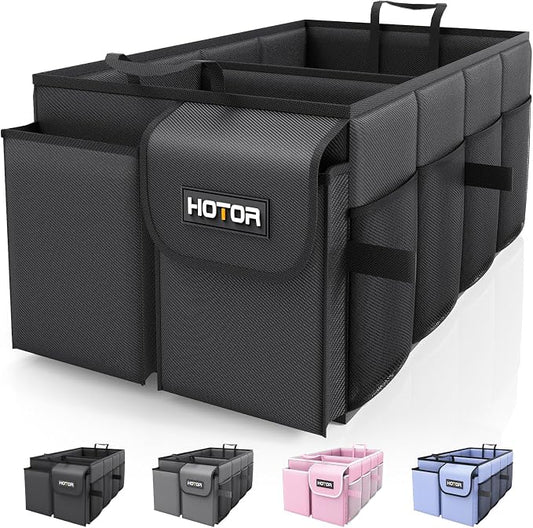 HOTOR Trunk Organizer - Car Organizer, Foldable Trunk organizer for SUVs & Sedans, Sturdy Car Organization for Car Accessories, Tools, Sundries, Black, 2 Compartments, 21.3"×12.6"×10.6" by HOTOR