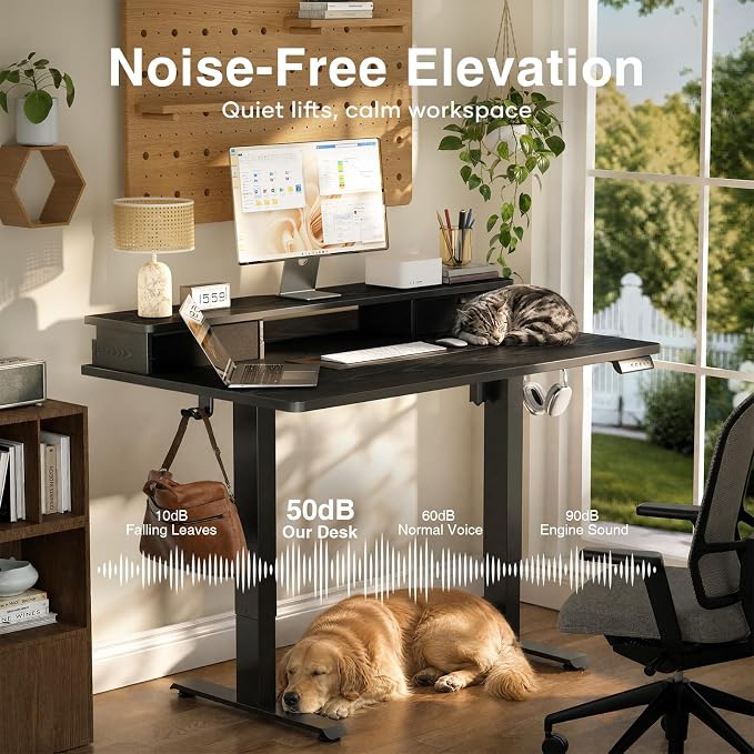 Veken 55x26 in Electric Standing Desk with Drawers, Adjustable Table, Black | Stand up Computer Desk for Home Office, Work & Study, with Storage, 3 Memory Presets, Cable Organizer, Hook, and Quiet Lift. - Image 7