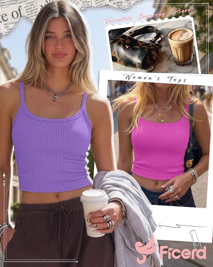 Ficerd 3 Pack Women's Tank Tops 95% Cotton Spaghetti Strap Ribbed Crop Camisole Slim Fitted Basic Summer Sleeveless Layer - Image 4
