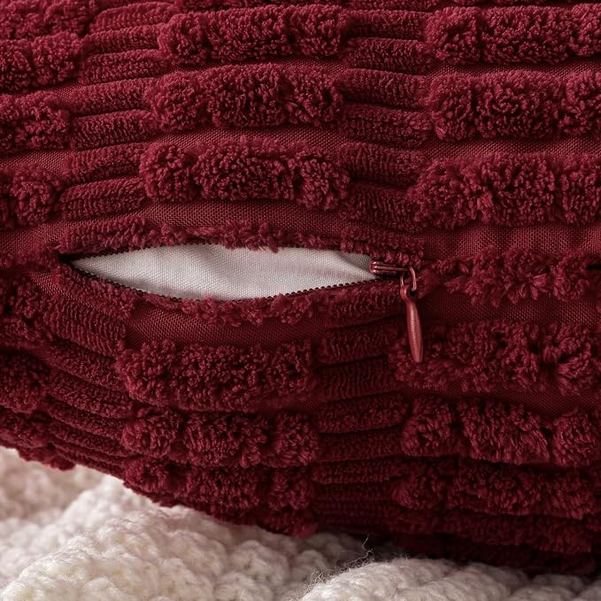 MIULEE Pack of 2 Burgundy Corduroy Decorative Pillow Covers 18x18 Inch Soft Boho Striped Throw Pillow Covers Modern Farmhouse Home Decor for Sofa Living Room Couch Bed - Image 5