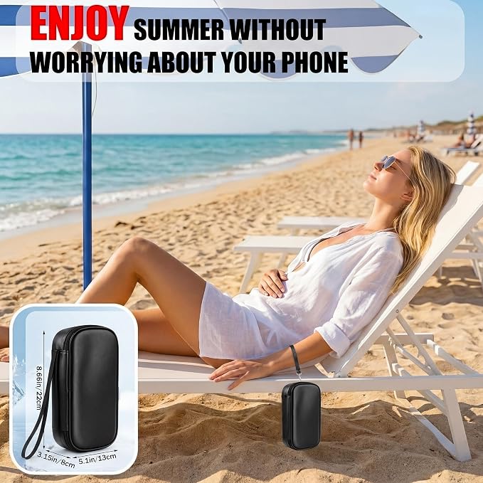 Phone Cooler Bag for Beach, Portable Phone Cooling Pouch with 2 Reusable Ice Packs, Keeps Cool in Extreme Heat for Car Pool Hiking, Extends Battery Life, Fits All Smartphones(Black,PU) - Image 5