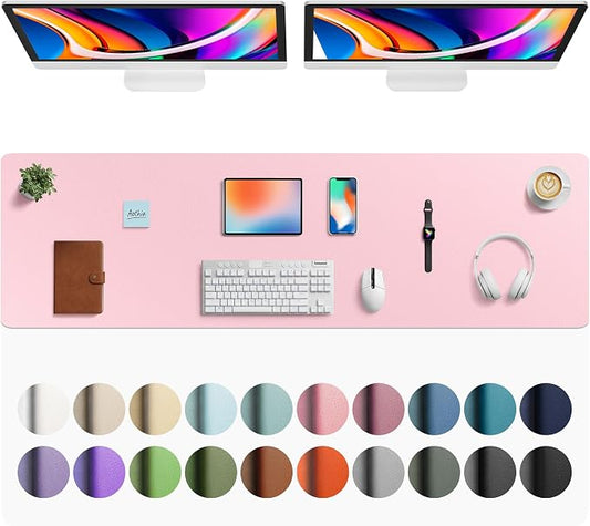 Aothia Faux Leather Desk Mat - Large Mouse Pad, Non-Slip PU Leather Blotter, Waterproof Writing Surface for Office and Home (Fairy Pink, 63" x 17") by AothiaSimpleNaturalUnique